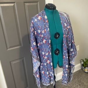 Batwing cinched waist open front Tunic Top